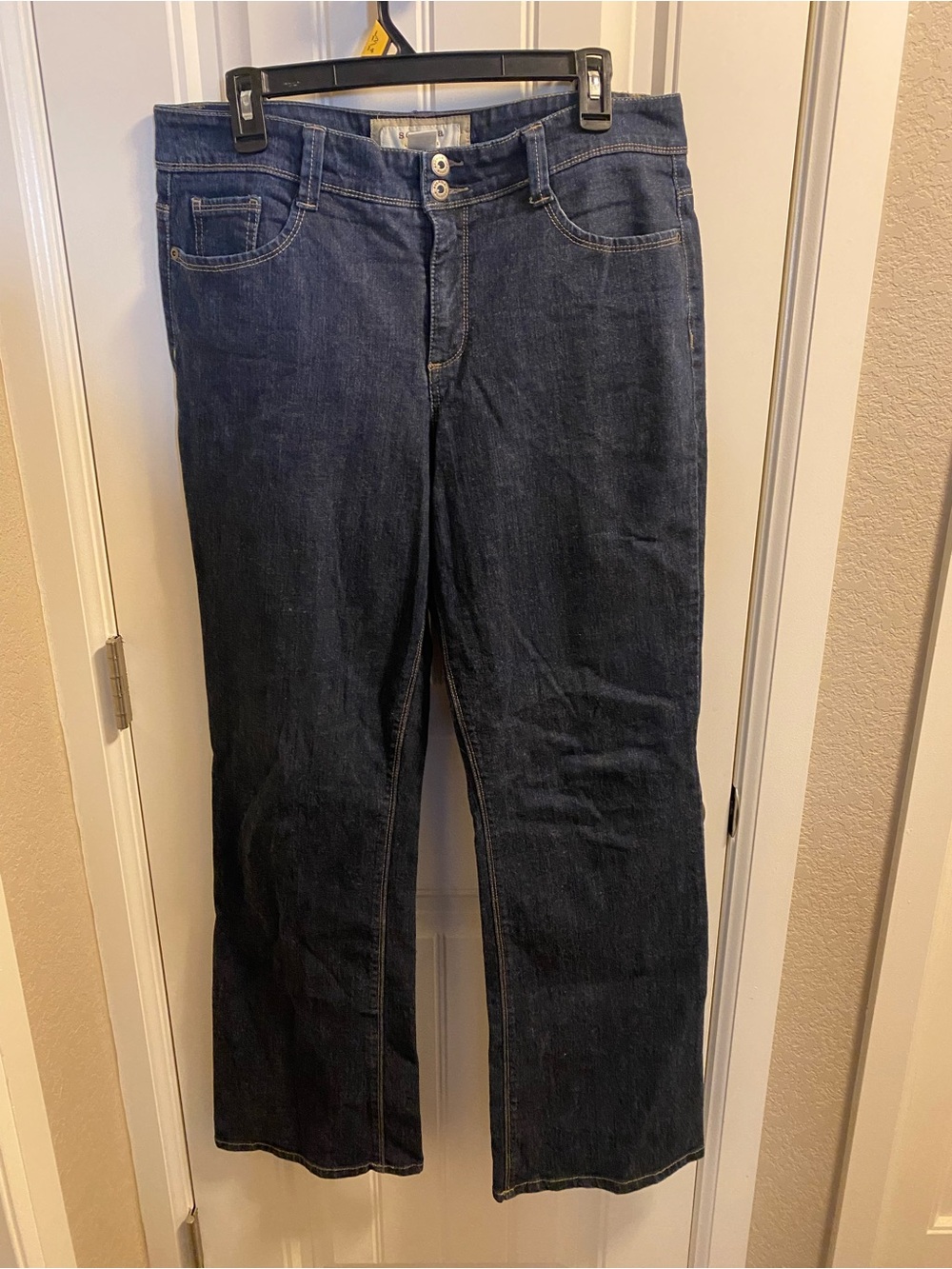Sonoma Jeans Size 14 A Dark Blue Stretch Denim Boot Cut Flap Over Pockets